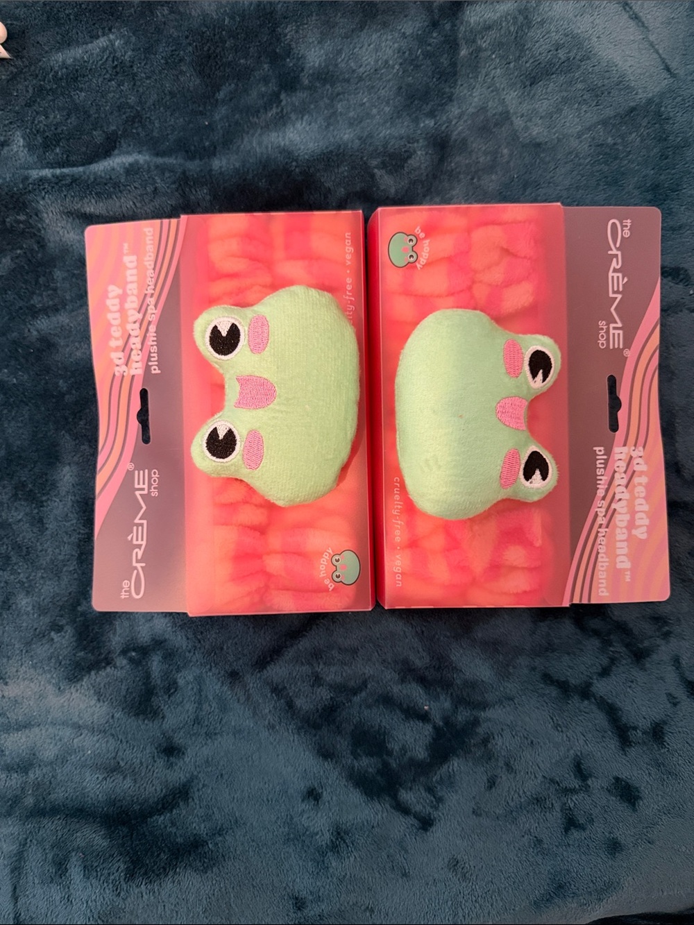The Crème Shop Green Frog Plush Headband - Soft Hair Wrap x2